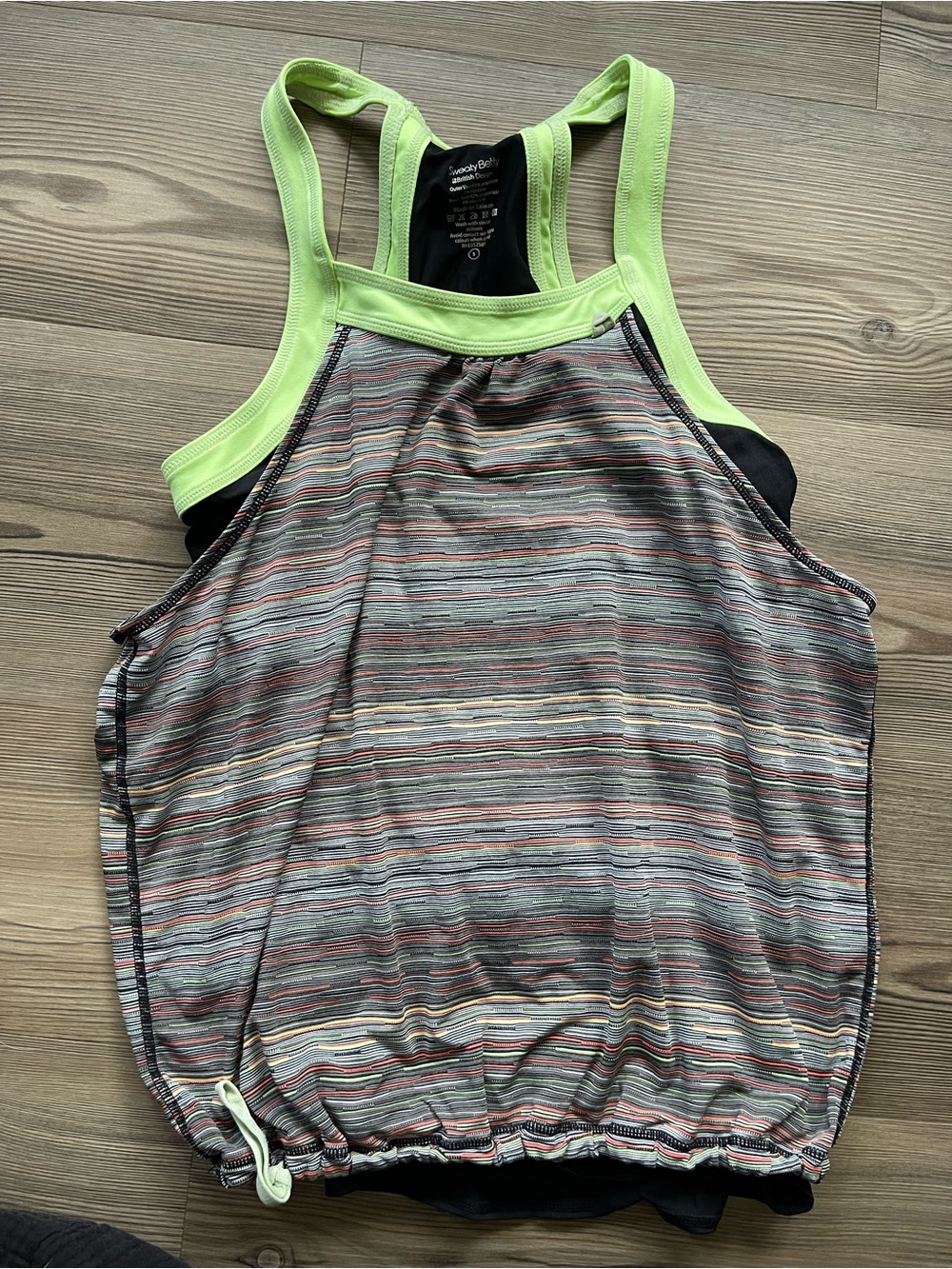 Sweaty Betty Neon Lime Strappy Athletic Tank with Multicolor Stripe